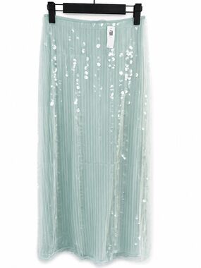 🧜‍♀️OLD NAVY NWT Mermaidcore Mint Sequin Mesh Maxi Pencil Skirt Back Slit XS